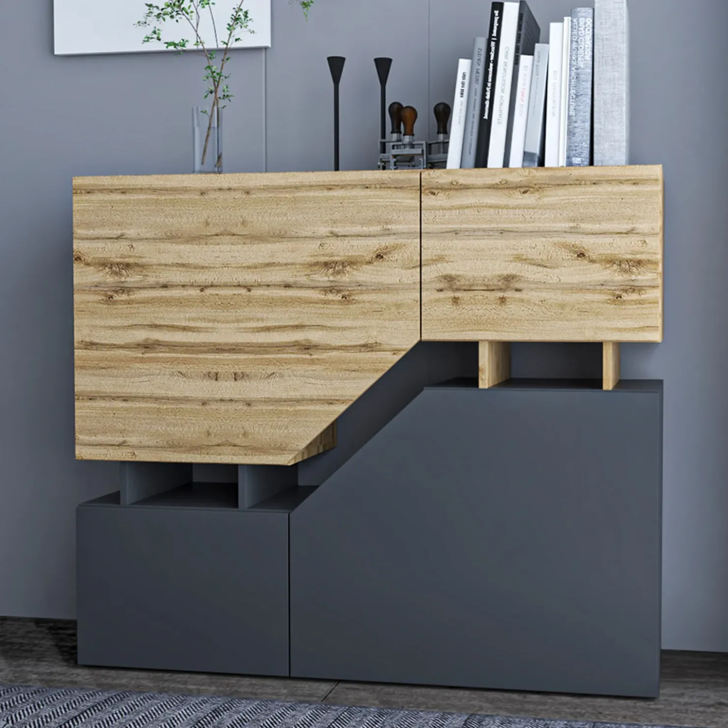 Garnero Arredamenti Set mobili soggiorno completo rovere antracite Modesta Antracite - Rovere Clearance