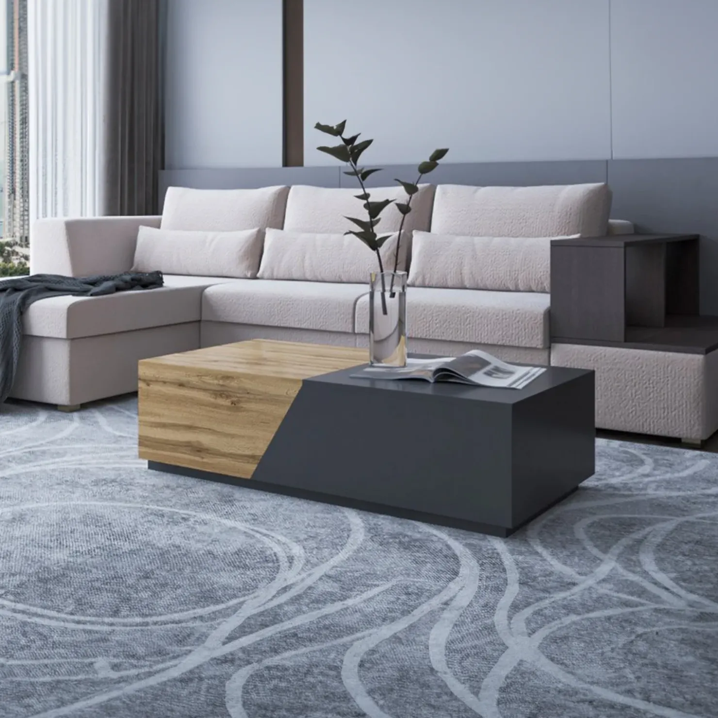 Garnero Arredamenti Set mobili soggiorno completo rovere antracite Modesta Antracite - Rovere Clearance