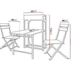 Garnero Arredamenti Set tavolo da giardino 2 sedie con fioriera Marin Grigio