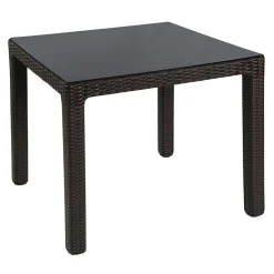 Garnero Arredamenti Set tavolo da giardino esterno dehors 90x90cm + 4 sedie effetto rattan marrone Solas