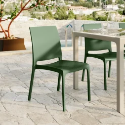 Garnero Arredamenti Set tavolo da giardino esterno dehors con vetro 150x90 cm bianco + 6 sedie verde Ivy Bianco - Verde