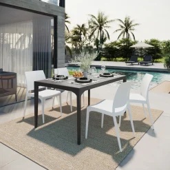 Garnero Arredamenti Set tavolo da giardino esterno dehors 150x90 cm antracite + 4 sedie bianco Coral Antracite - Bianco New