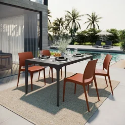 Garnero Arredamenti Set tavolo da giardino esterno dehors 150x90 cm antracite + 4 sedie rosso mattone Coral Antracite - Rosso Best