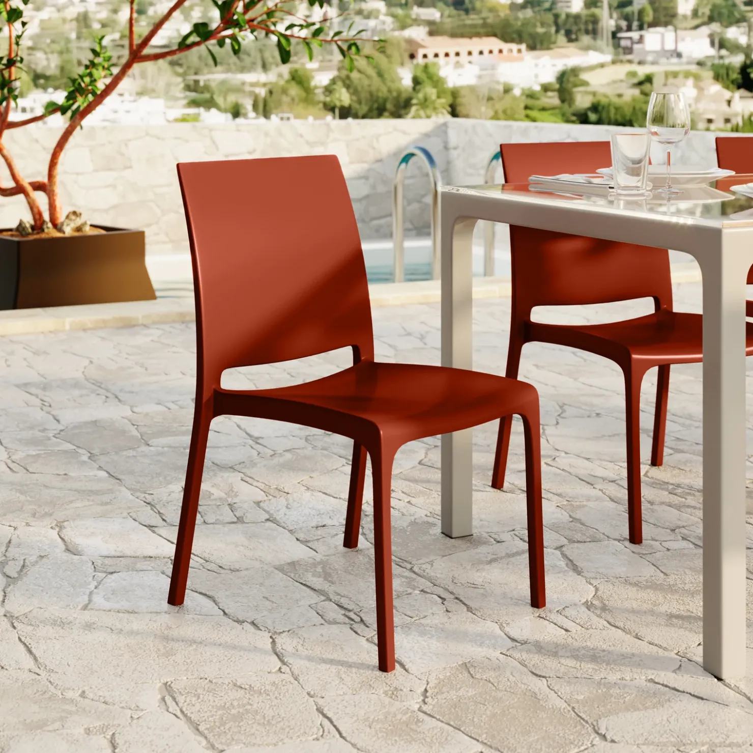 Garnero Arredamenti Set tavolo da giardino esterno dehors 150x90 cm antracite + 4 sedie rosso mattone Coral Antracite - Rosso Best