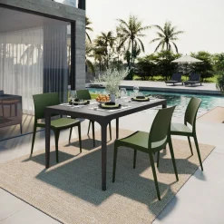 Garnero Arredamenti Set tavolo da giardino esterno dehors 150x90 cm antracite + 4 sedie verde Coral Antracite - Verde Clearance