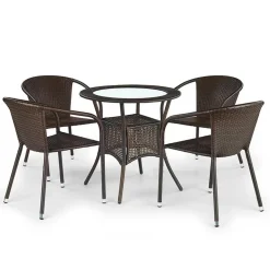 Garnero Arredamenti Set tavolo in vetro 74x74cm + 4 sedie da giardino in rattan marrone Cubby New