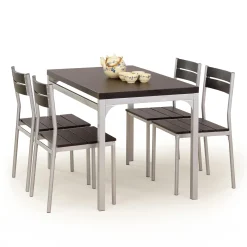 Garnero Arredamenti Set tavolo 110x75cm + 4 sedie da giardino moderno wengé acciaio Oasi Wengè Sale