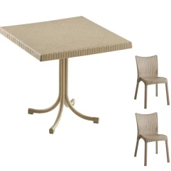 Garnero Arredamenti Set tavolo 80x80cm + 2 sedie da giardino polipropilene Blossom Tortora Hot