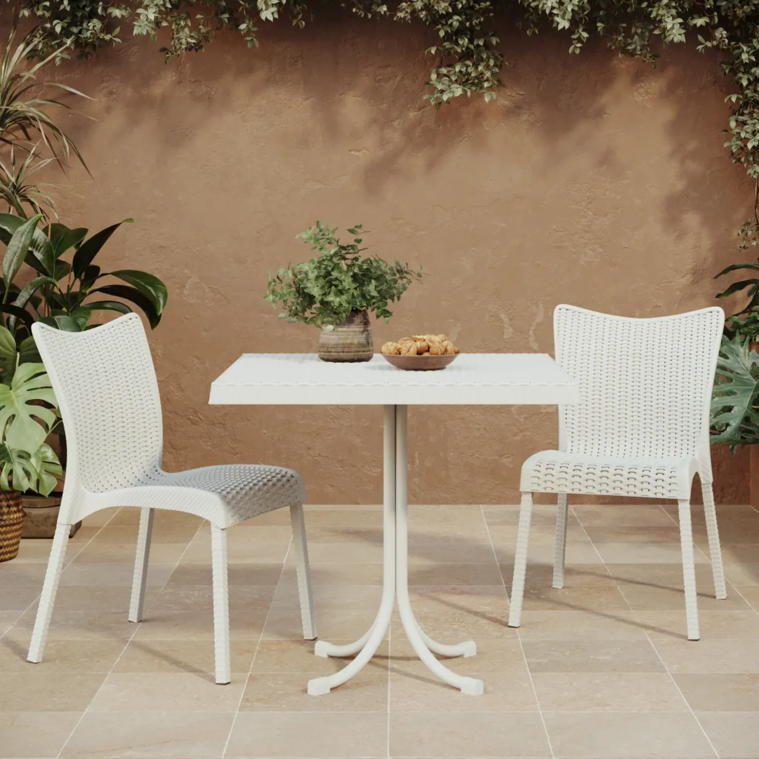 Garnero Arredamenti Set tavolo 80x80cm + 2 sedie da giardino polipropilene Blossom Bianco Clearance