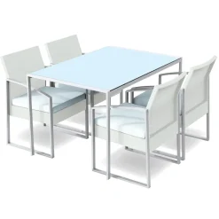 Garnero Arredamenti Set tavolo 120x80cm + 4 sedie da giardino Malvin Bianco