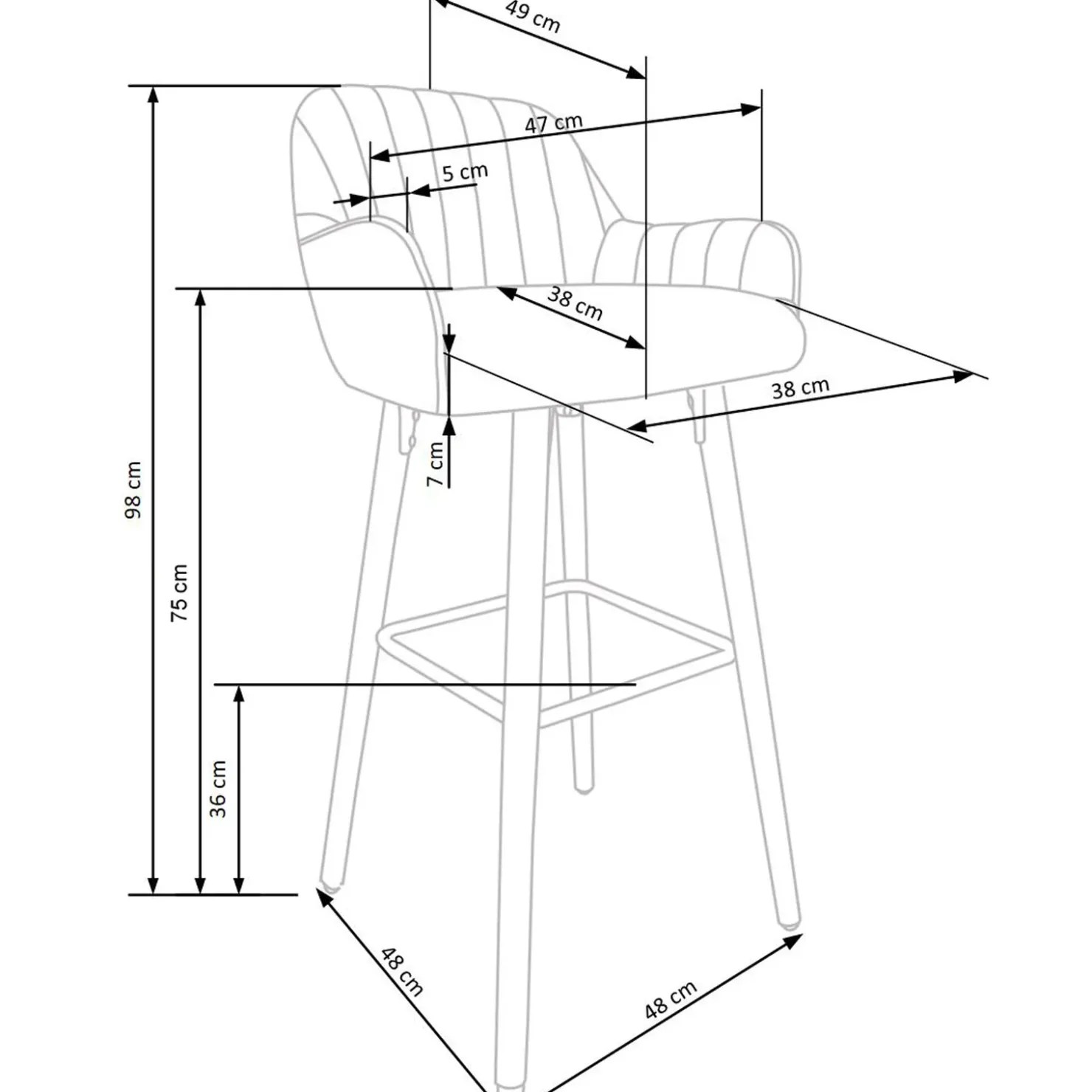 Garnero Arredamenti Sgabello alto imbottito stile scandinavo in velluto rovere Nate Grigio New