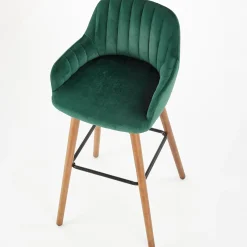 Garnero Arredamenti Sgabello alto imbottito stile scandinavo in velluto scuro rovere Nate Verde New