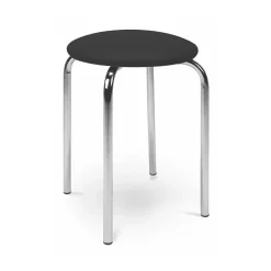 Garnero Arredamenti Sgabello basso seduta in ecopelle con gambe in acciaio moderno Mali Nero New