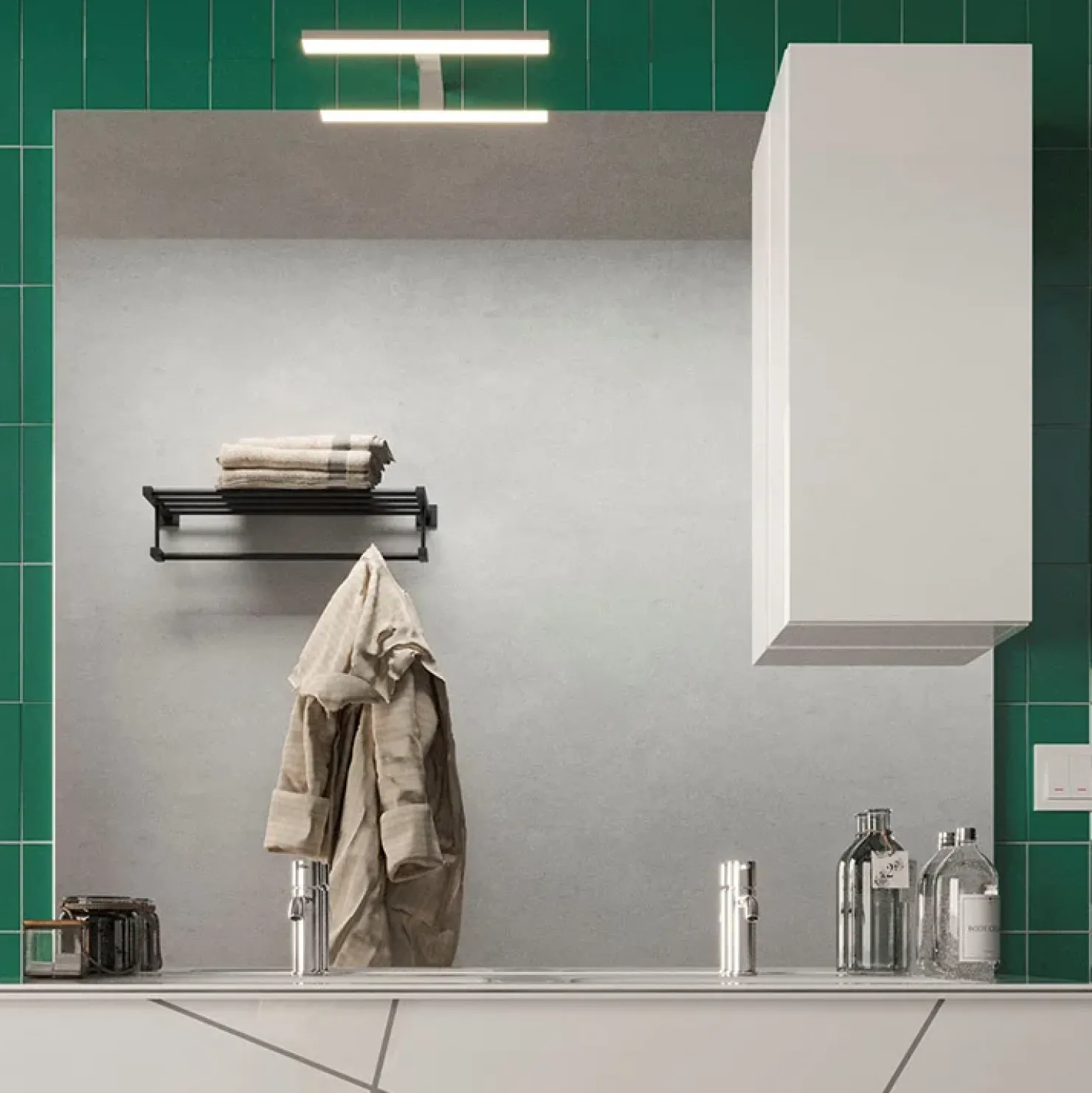 Garnero Arredamenti Specchiera bagno con led e pensile 100x110cm lucido Minister Bianco Outlet