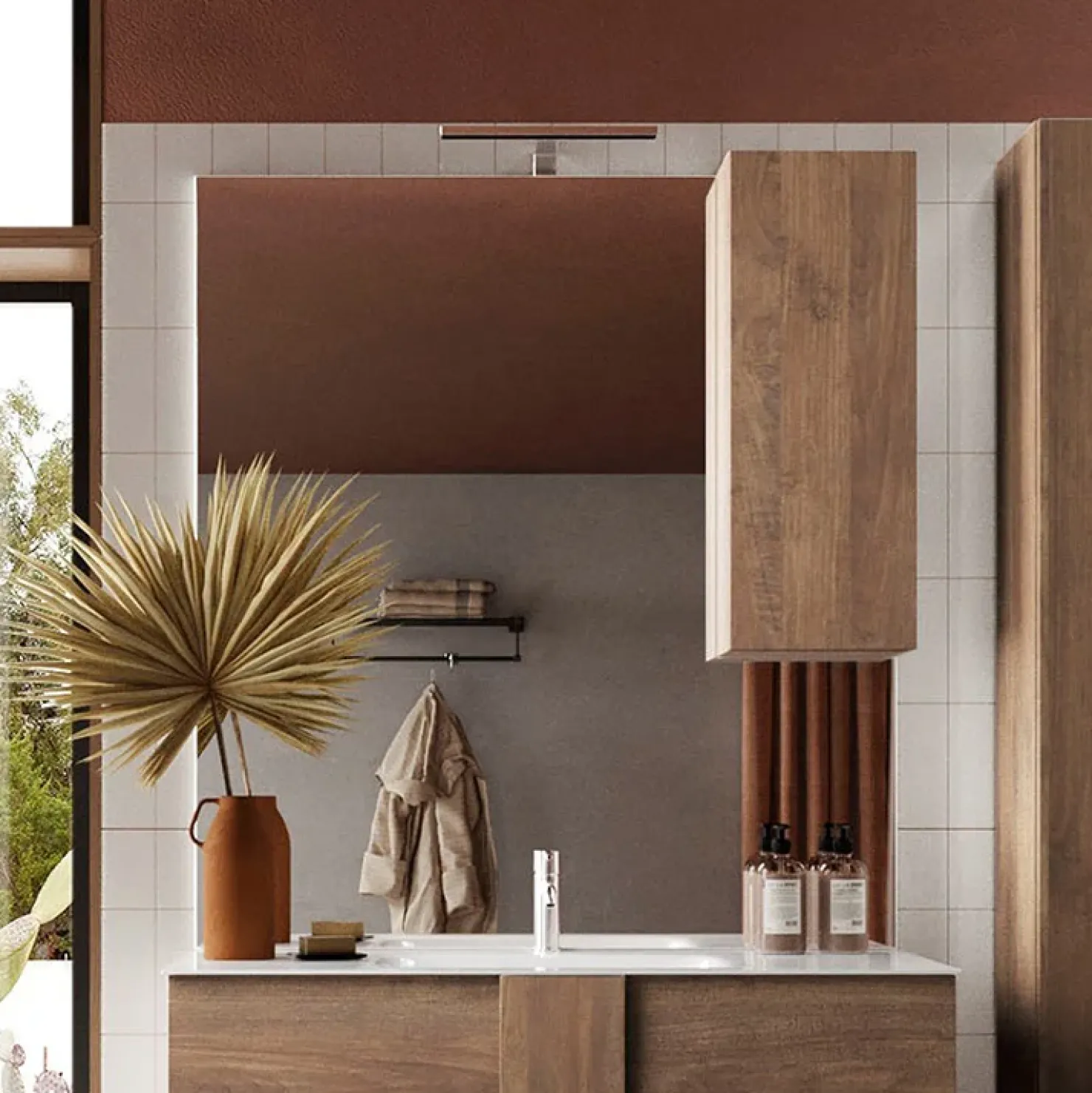 Garnero Arredamenti Specchiera bagno con led e pensile 80x110cm rovere Alvarez Noce Best