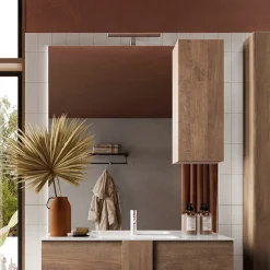 Garnero Arredamenti Specchiera 100x110cm bagno con led e pensile rovere Alvarez Noce Hot