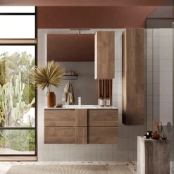 Garnero Arredamenti Specchiera 100x110cm bagno con led e pensile rovere Alvarez Noce Hot