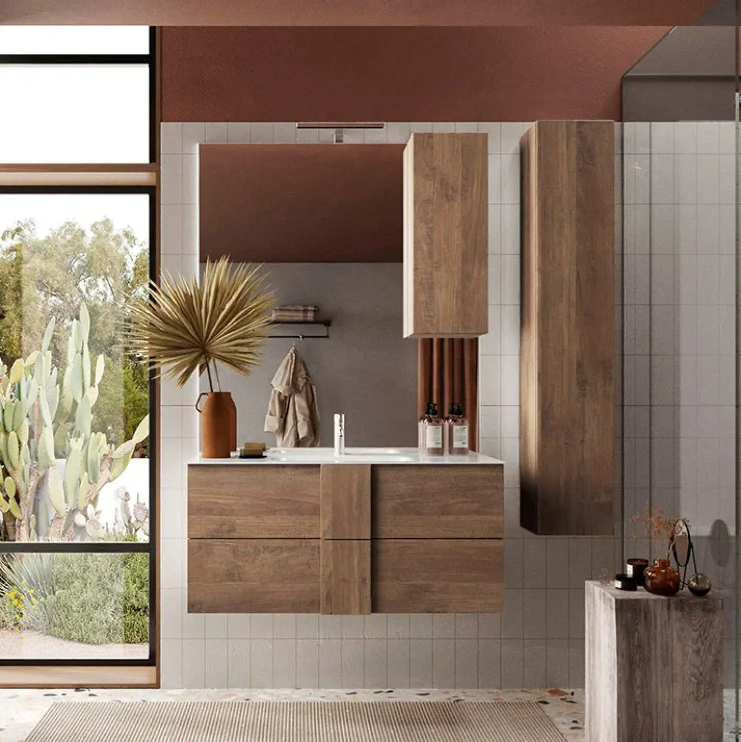 Garnero Arredamenti Specchiera 100x110cm bagno con led e pensile rovere Alvarez Noce Hot