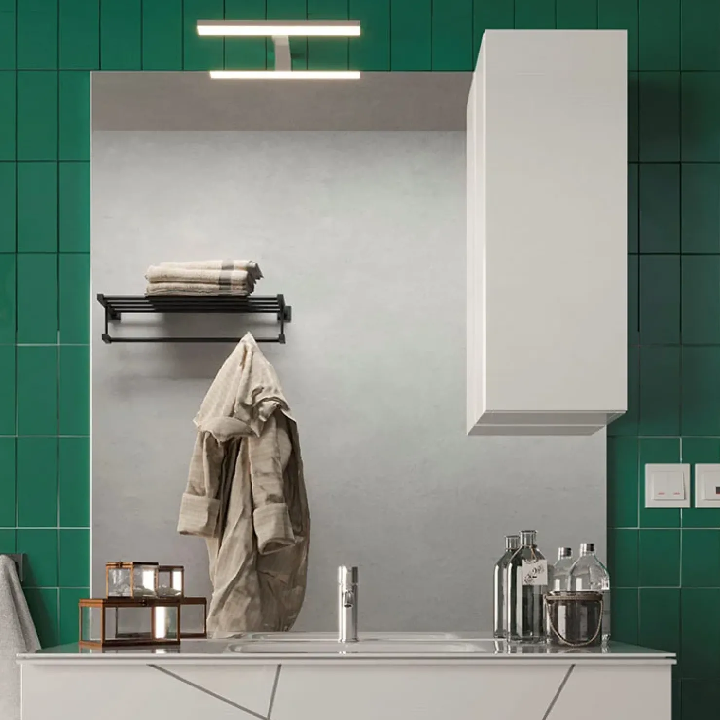 Garnero Arredamenti Specchiera 80x110cm da bagno con led e pensile lucido Minister Bianco Clearance