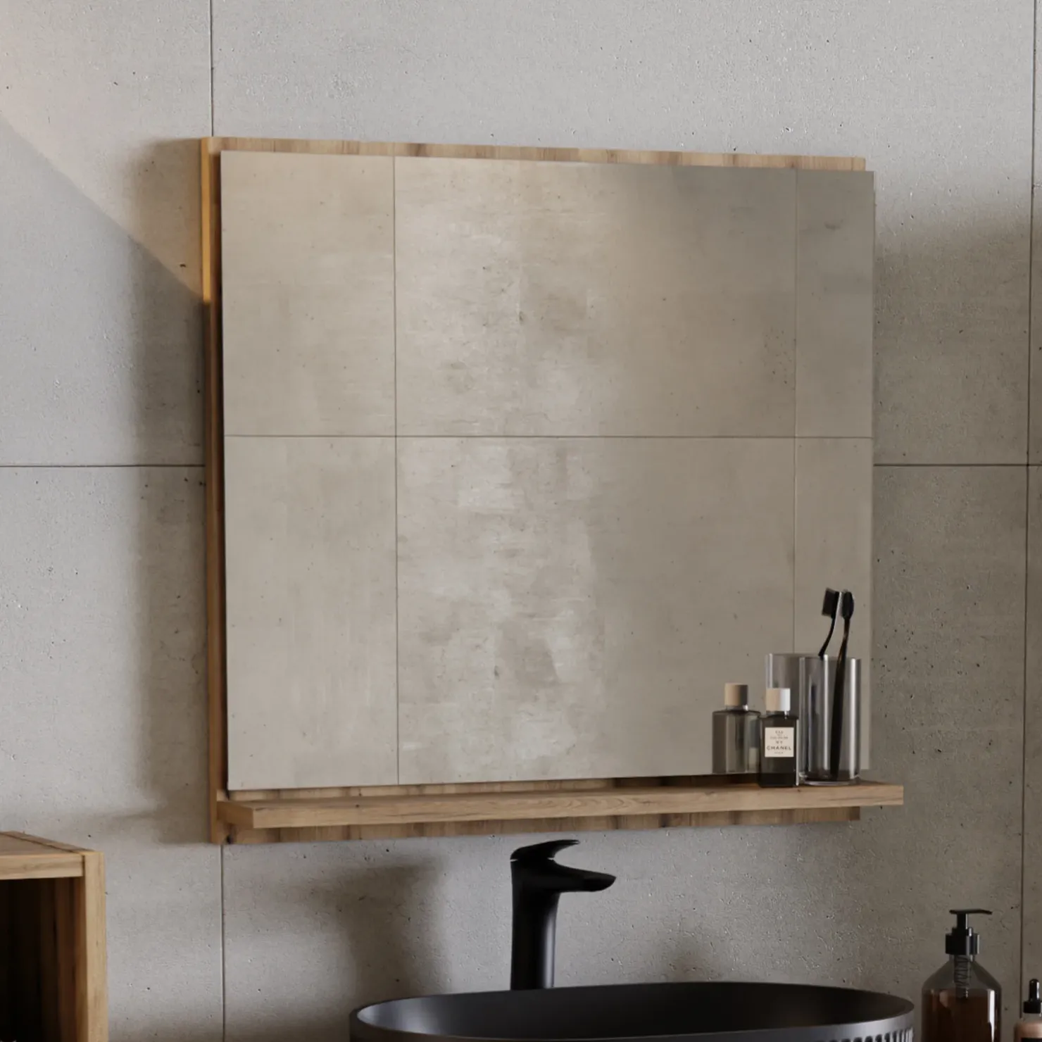 Garnero Arredamenti Specchio da parete 60x57cm con mensola rovere Bully Discount