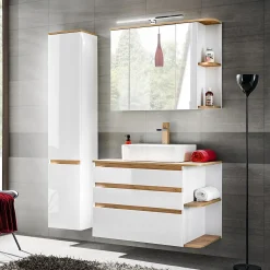Garnero Arredamenti Specchio mobile contenitore 94x72cm 3 ante bianco rovere Dual