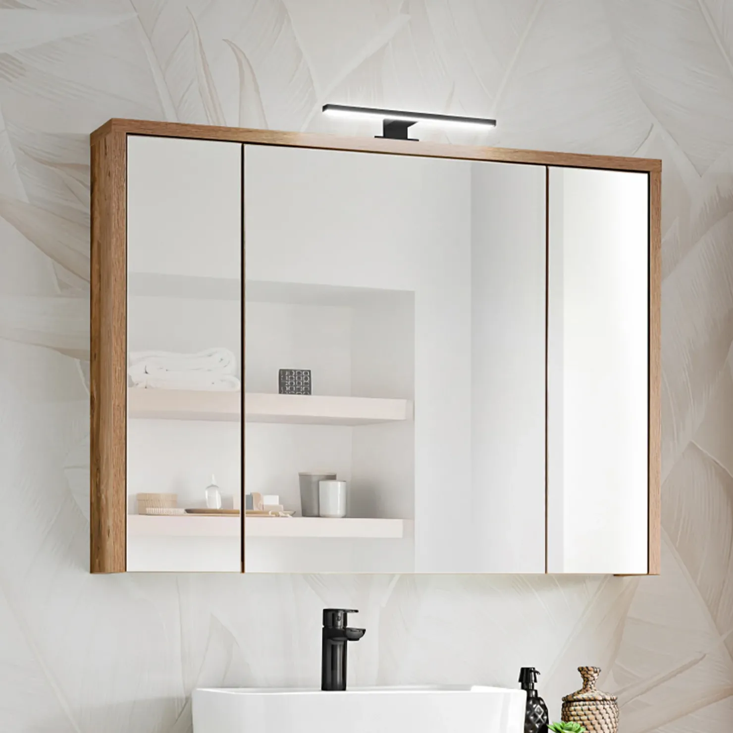 Garnero Arredamenti Specchio mobile contenitore 100x75cm 3 ante rovere Stony Best