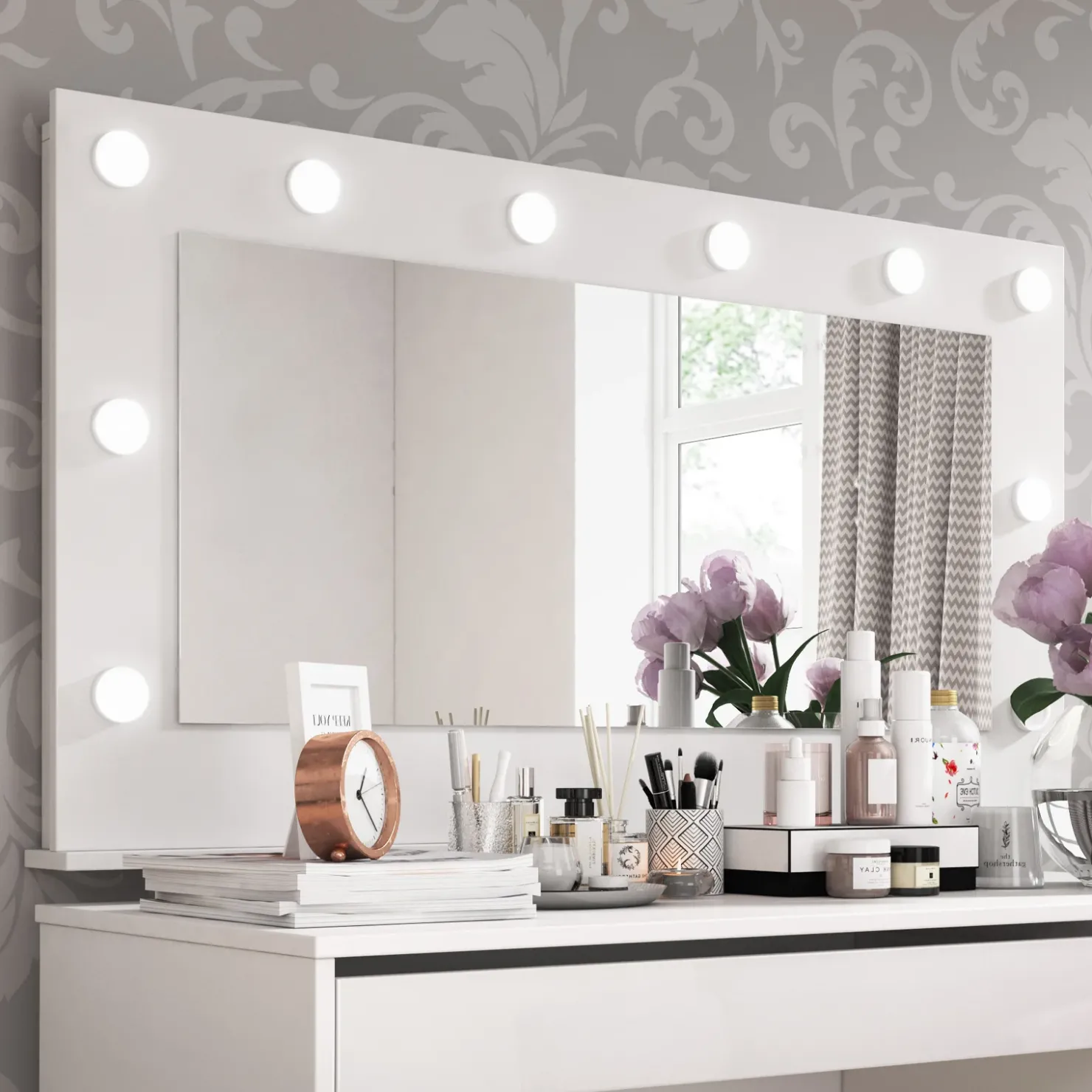 Garnero Arredamenti Specchio 120x67cm da parete per scrivania bianco opaco Eliana