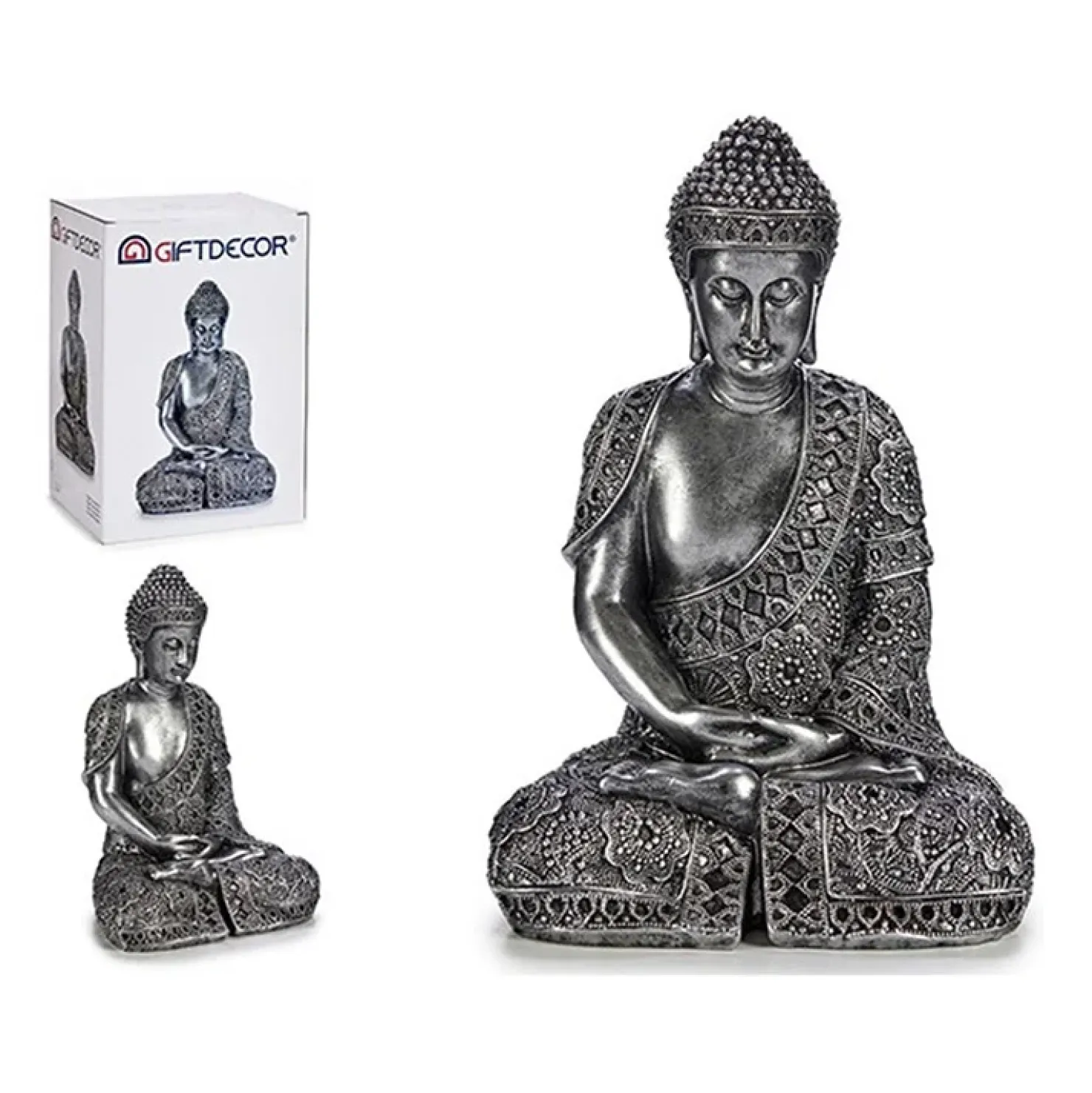 Garnero Arredamenti Statua da interno Buddha 20x35cm effetto argento Luise Clearance
