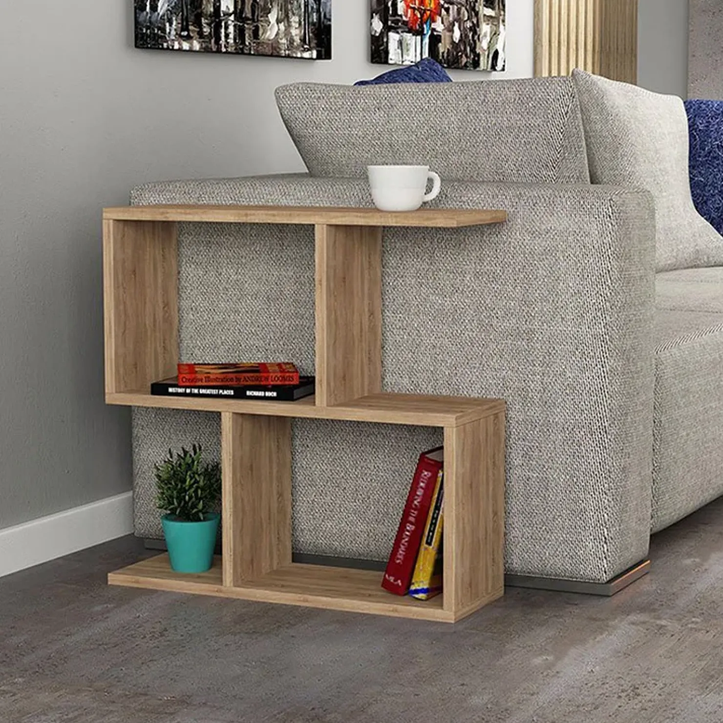 Garnero Arredamenti Tavolino da salotto con libreria design 60x60cm sonoma Priocca Rovere Discount