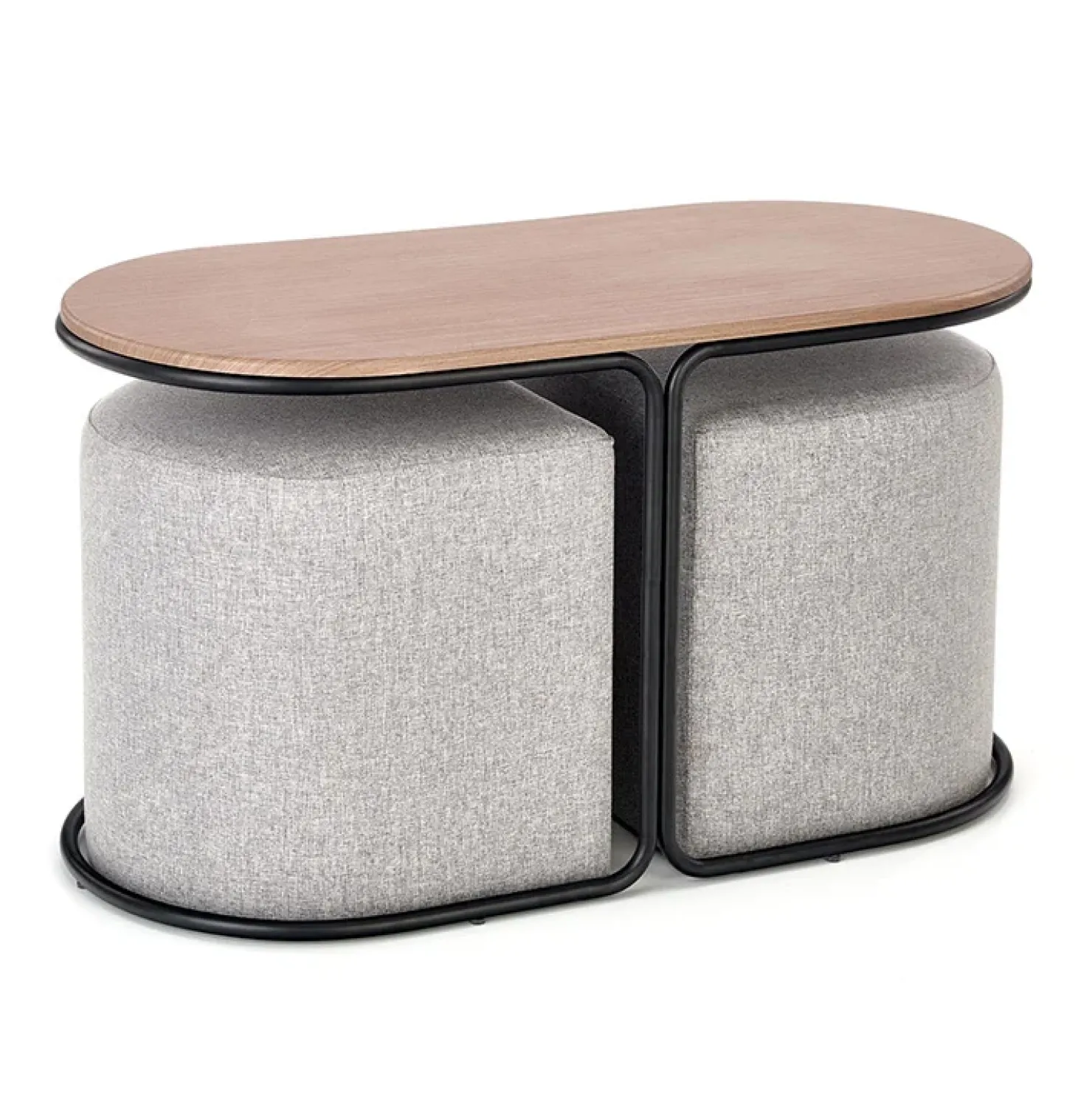 Garnero Arredamenti Tavolino da salotto con pouf in tessuto noce grigio nero Duchessa New