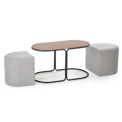 Garnero Arredamenti Tavolino da salotto con pouf in tessuto noce grigio nero Duchessa New