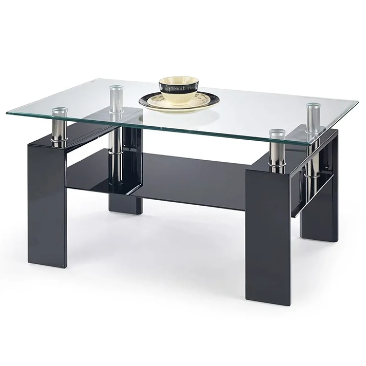 Garnero Arredamenti Tavolino da salotto con ripiano 110x60cm nero vetro acciaio Nigel Clearance