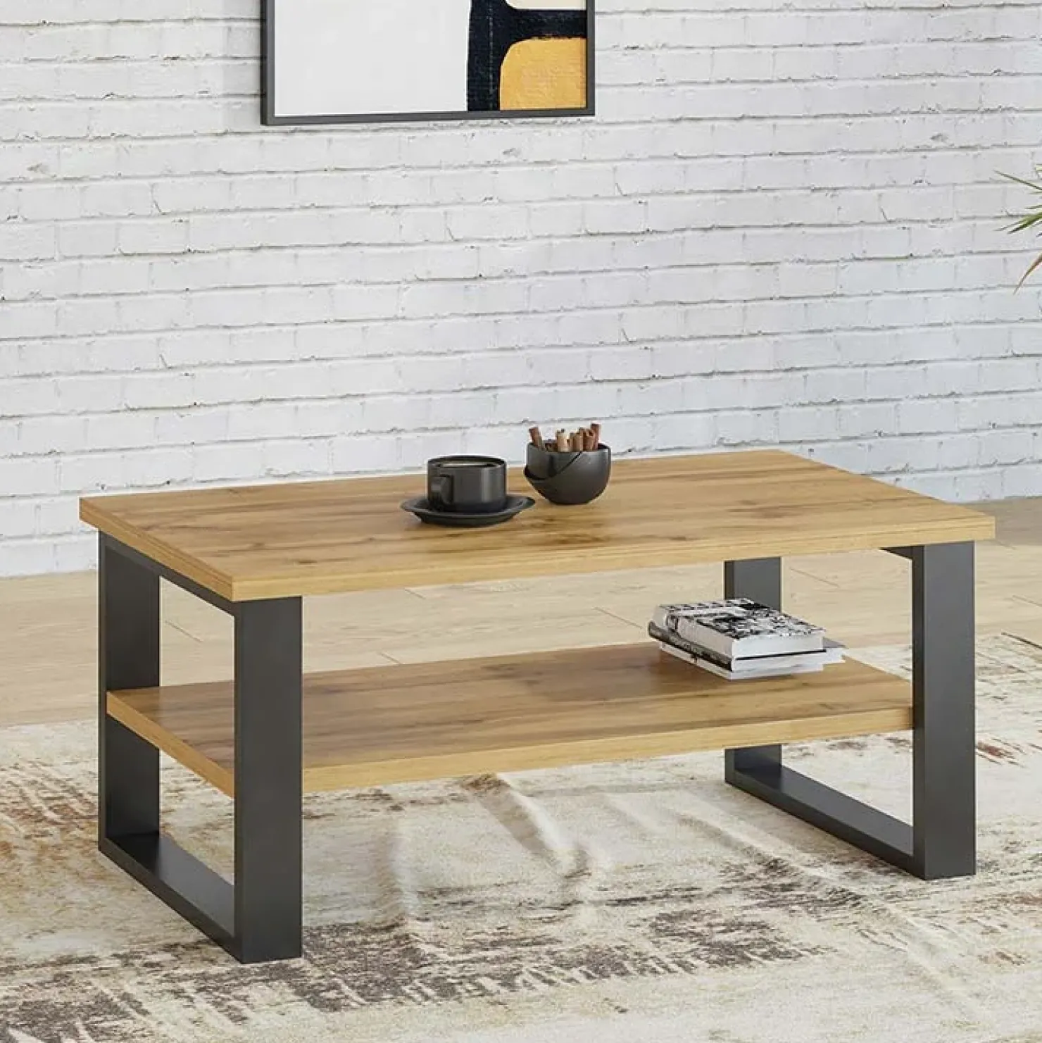 Garnero Arredamenti Tavolino da salotto con ripiano 110x60cm quercia metallo nero Petra Best