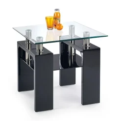 Garnero Arredamenti Tavolino da salotto con ripiano 60x60cm vetro nero acciaio Herman Nero Lucido Sale