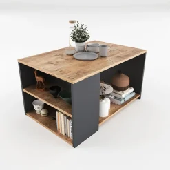 Garnero Arredamenti Tavolino da salotto con ripiani 90x48cm antracite rovere Luzon Sale