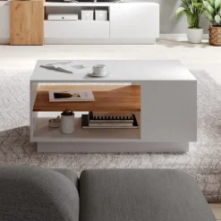 Garnero Arredamenti Tavolino da salotto con ripiano 100x60cm bianco opaco quercia James Outlet