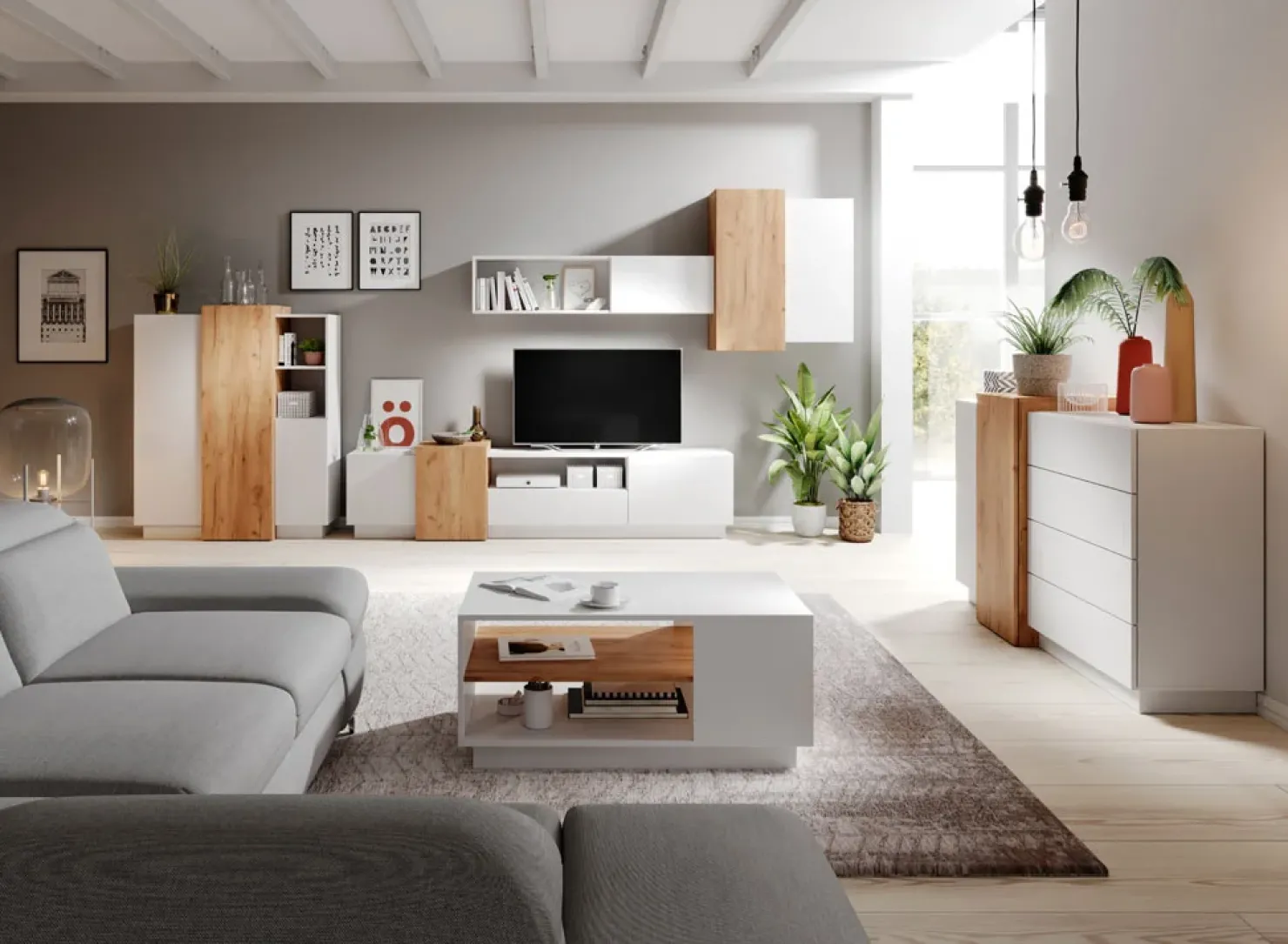 Garnero Arredamenti Tavolino da salotto con ripiano 100x60cm bianco opaco quercia James Outlet