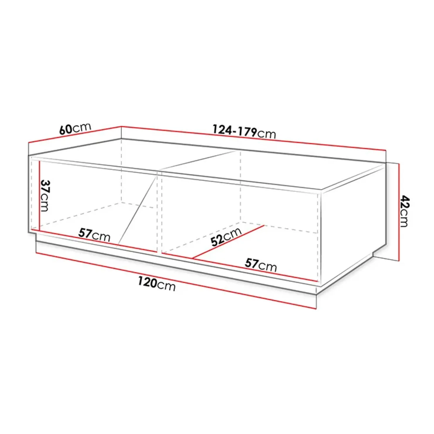 Garnero Arredamenti Tavolino da salotto contenitore 60x124cm apribile rovere antracite Modesta Antracite - Rovere