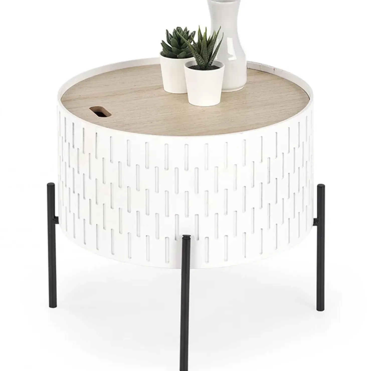 Garnero Arredamenti Tavolino da salotto contenitore 35x35cm rotondo bianco opaco Sligo Sale