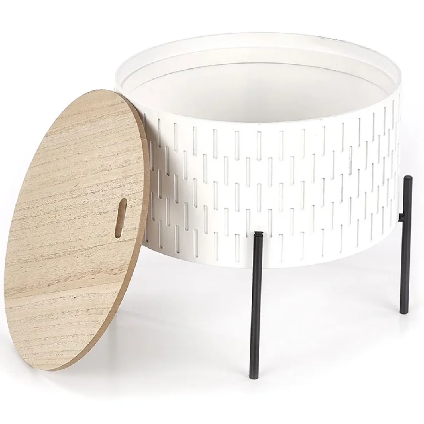 Garnero Arredamenti Tavolino da salotto contenitore 35x35cm rotondo bianco opaco Sligo Sale