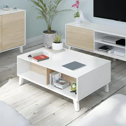 Garnero Arredamenti Tavolino da salotto contenitore 100x68cm design elevabile bianco rovere Ines Outlet