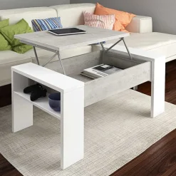 Garnero Arredamenti Tavolino da salotto contenitore 100x50cm moderno bianco cemento Emmet Gihome® Bianco Opaco - Cemento Online