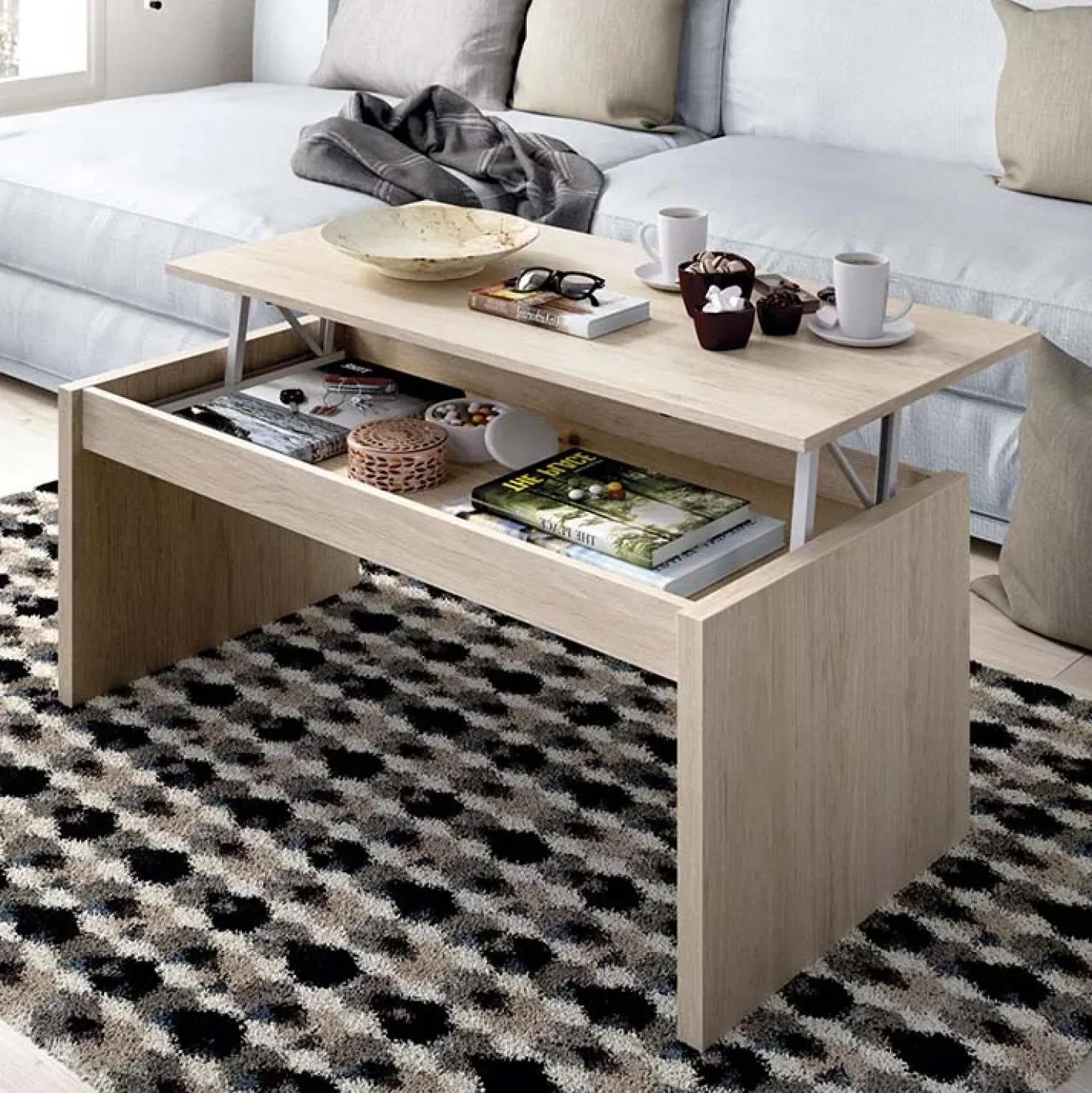 Garnero Arredamenti Tavolino da salotto contenitore 102x50cm elevabile moderno Paris Rovere Discount