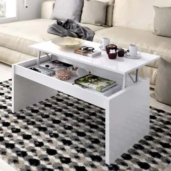 Garnero Arredamenti Tavolino da salotto contenitore 102x50cm design moderno Paris Bianco Lucido Clearance