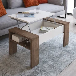 Garnero Arredamenti Tavolino da salotto contenitore 100x50cm moderno bianco spatolato noce Emmet Gihome® Bianco Opaco - Noce Discount