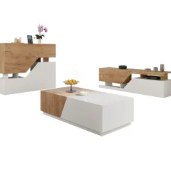 Garnero Arredamenti Tavolino da salotto contenitore 60x124cm apribile rovere bianco Modesta Bianco Opaco - Rovere Sale