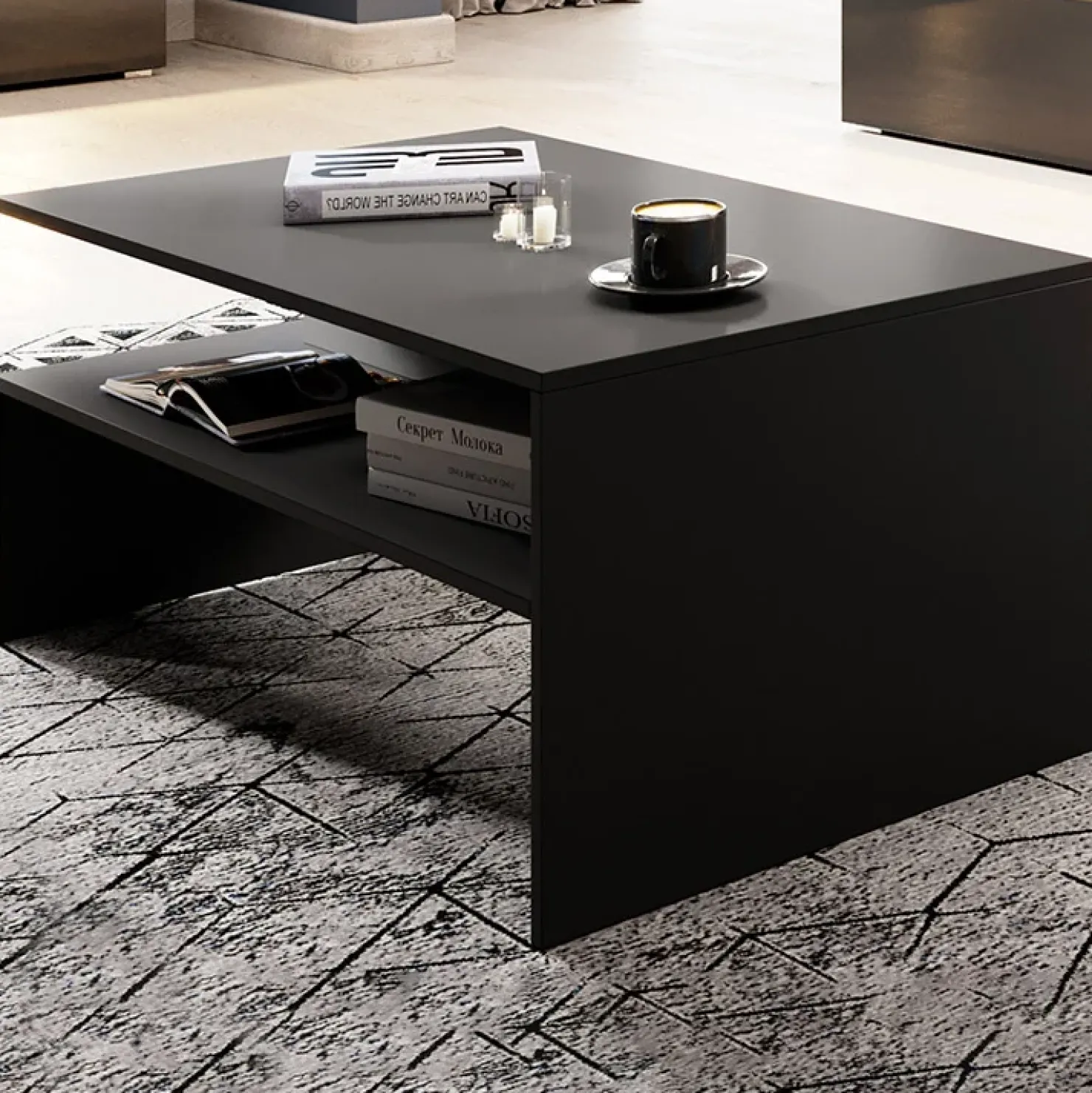 Garnero Arredamenti Tavolino da salotto design 100x45cm nero Emotion Gihome® Nero Opaco Outlet
