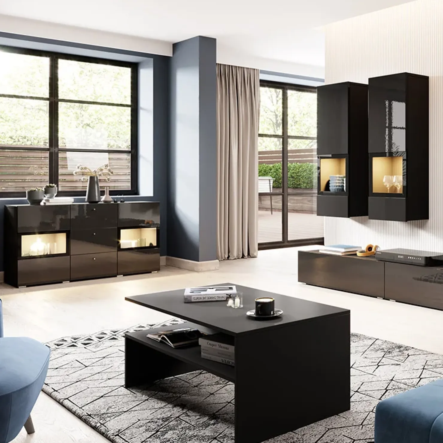 Garnero Arredamenti Tavolino da salotto design 100x45cm nero Emotion Gihome® Nero Opaco Outlet