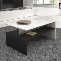 Garnero Arredamenti Tavolino da salotto design 100x45cm bianco e nero Emotion Gihome® Nero Opaco - Bianco opaco Best