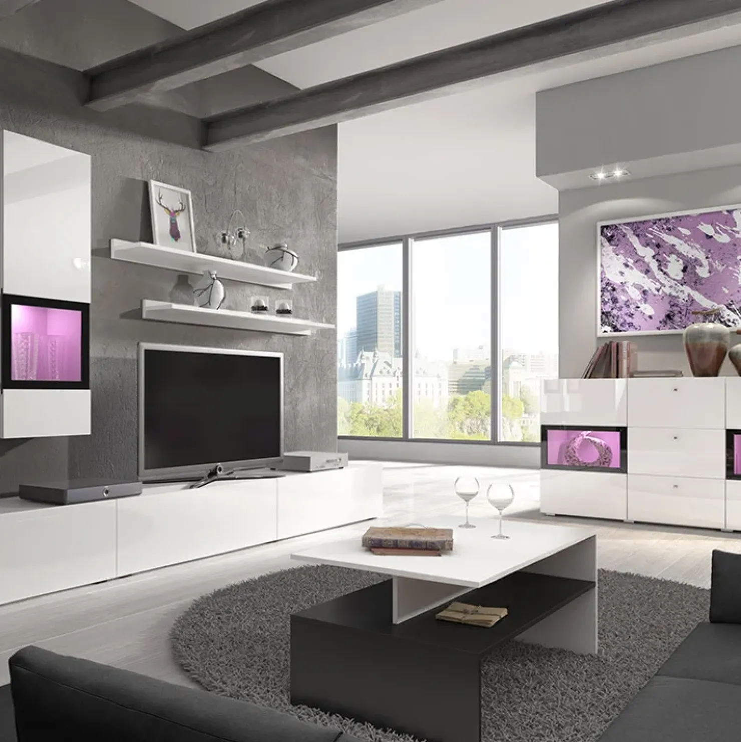 Garnero Arredamenti Tavolino da salotto design 100x45cm bianco e nero Emotion Gihome® Nero Opaco - Bianco opaco Best